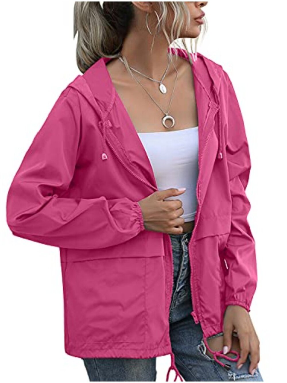 Waterproof Lightweight Raincoat Hooded Windbreaker with Pockets